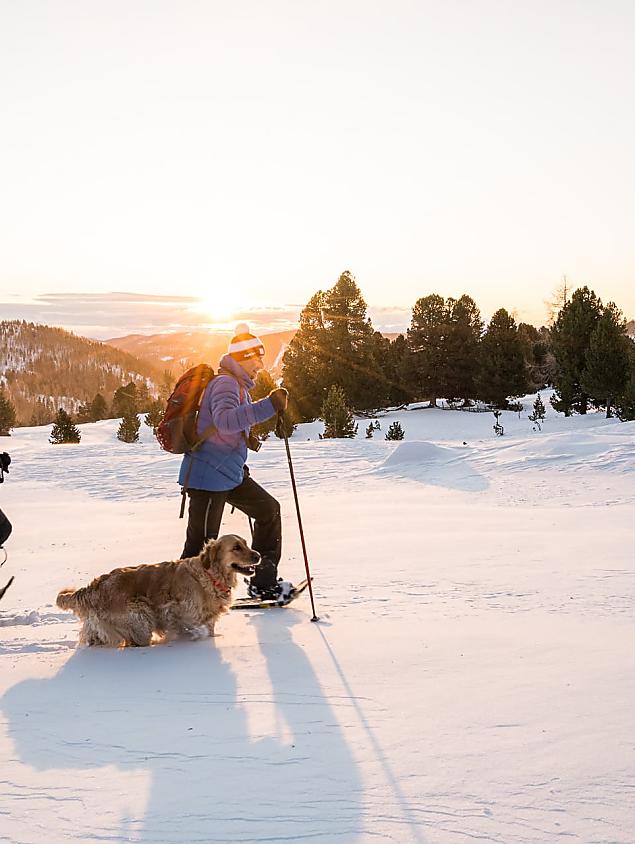 Schneeschuhwandern mit Hund in den Nockbergen in Kärnten