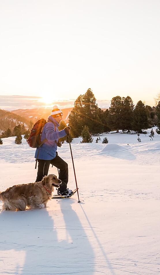 Schneeschuhwandern mit Hund in den Nockbergen in Kärnten